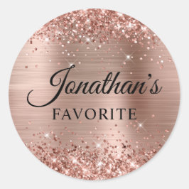 Adesivo Redondo Glittery Rose Gold Foil Casamento Favorito do Noiv