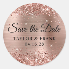 Adesivo Redondo Glittery Rose Gold Foil Casamento Salve a Data