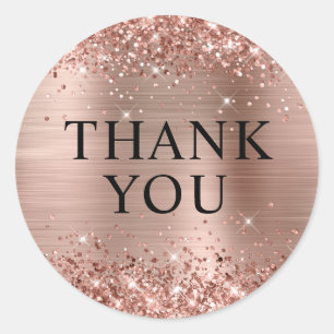 Adesivo Redondo Glittery Rose Gold Foil Obrigado