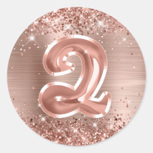 Adesivo Redondo Glittery Rose Gold Folha Número 2 Aniversário