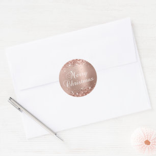 Adesivo Redondo Glittery Rose Gold Glam Gradiente Feliz Natal