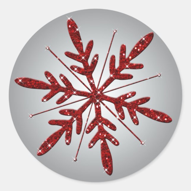 Adesivo Redondo Glittery Silver and Red Snowflaker Sticker (Frente)