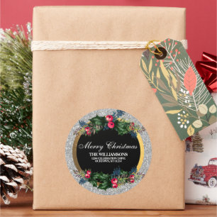 Adesivo Redondo Glittery Silver e Dourada Family Address