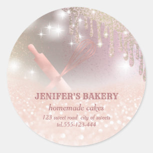 Adesivo Redondo Glittery sparkle roling pin & whisky chef bakery