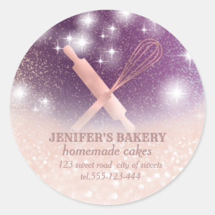 Adesivo Redondo Glittery sparkle roling pin & whisky chef bakery