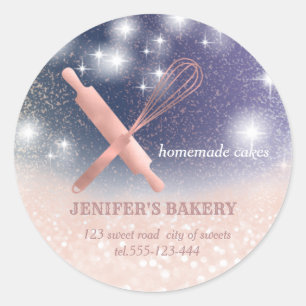 Adesivo Redondo Glittery sparkle roling pin & whisky chef bakery