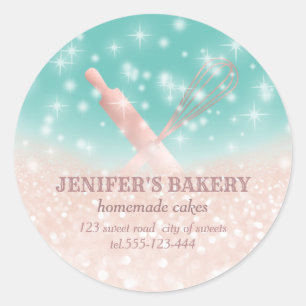 Adesivo Redondo Glittery sparkle roling pin & whisky chef bakery