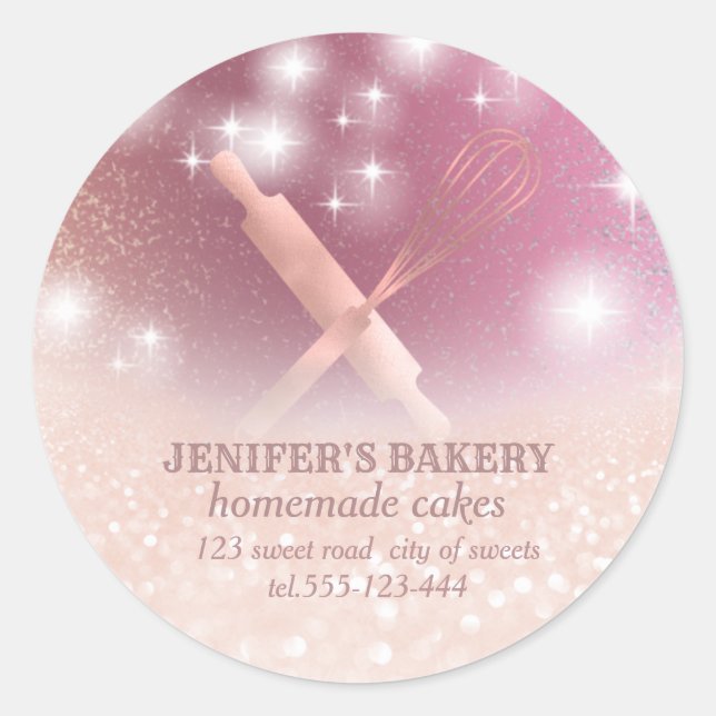 Adesivo Redondo Glittery sparkle roling pin & whisky chef bakery (Frente)