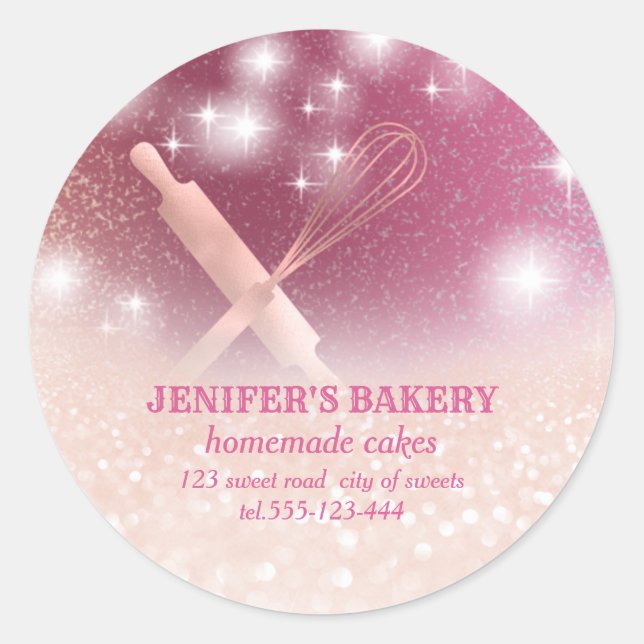 Adesivo Redondo Glittery sparkle roling pin & whisky chef bakery (Frente)