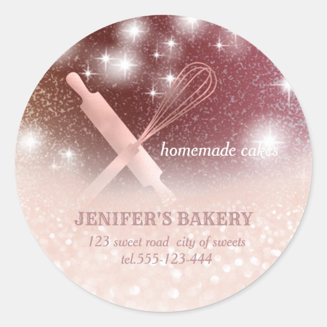 Adesivo Redondo Glittery sparkle roling pin & whisky chef bakery (Frente)