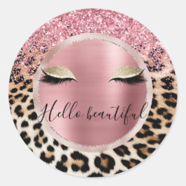 Adesivo Redondo Glitzy Cor de rosa Leve Dourada Eyelashes Leopardo