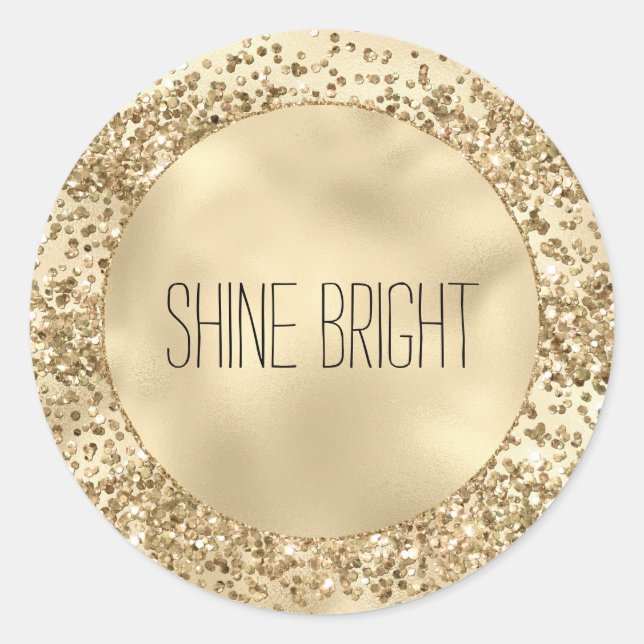 Adesivo Redondo Glitzy Dourado Brilho de Glitter Confetti (Frente)