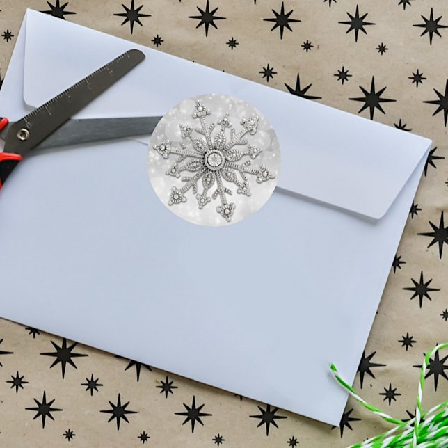 Adesivo Redondo Glitzy Snowflake Stickers (Criador carregado)