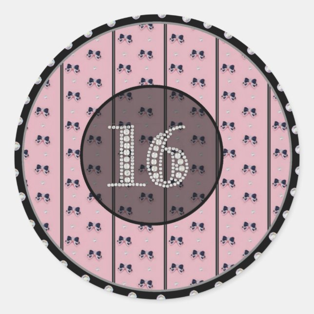 Adesivo Redondo Glitzy Sweet 16 Alicertos De Aniversário (Frente)