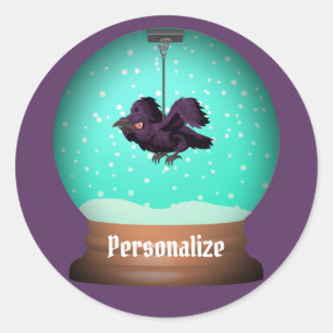 Adesivo Redondo Globe da neve da coroa cai num gótico roxo único