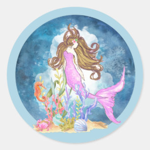 Adesivo Redondo Globo de Mermaid Watercolor