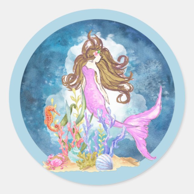 Adesivo Redondo Globo de Mermaid Watercolor (Frente)