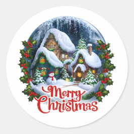 Adesivo Redondo Globo de Neve da Aldeia de Inverno Whimsso