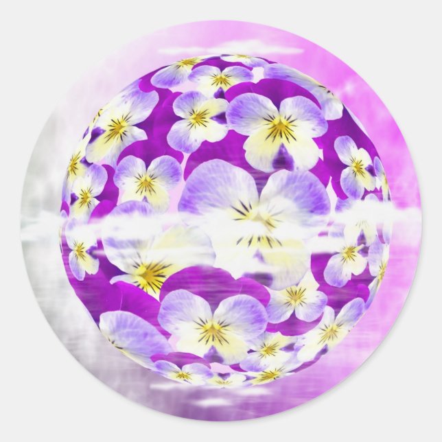 Adesivo Redondo Globo de padrão de flores violeta sutil e simples (Frente)