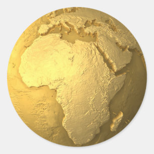 Adesivo Redondo Globo Dourado - Metal a terra, África, 3d rendem