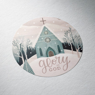 Adesivo Redondo Glória a Deus Natal Religioso de Inverno Igreja