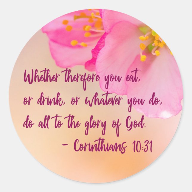 Adesivo Redondo Glória de Deus, Cristão Floral Inspiradora (Frente)