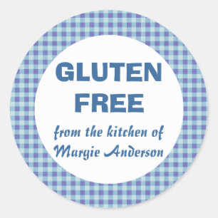 Adesivo Redondo Gluten Free Comida Blue Gingham