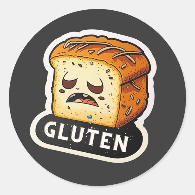 Adesivo Redondo Gluten Gluten Não posso comer glúten engraçado (Frente)