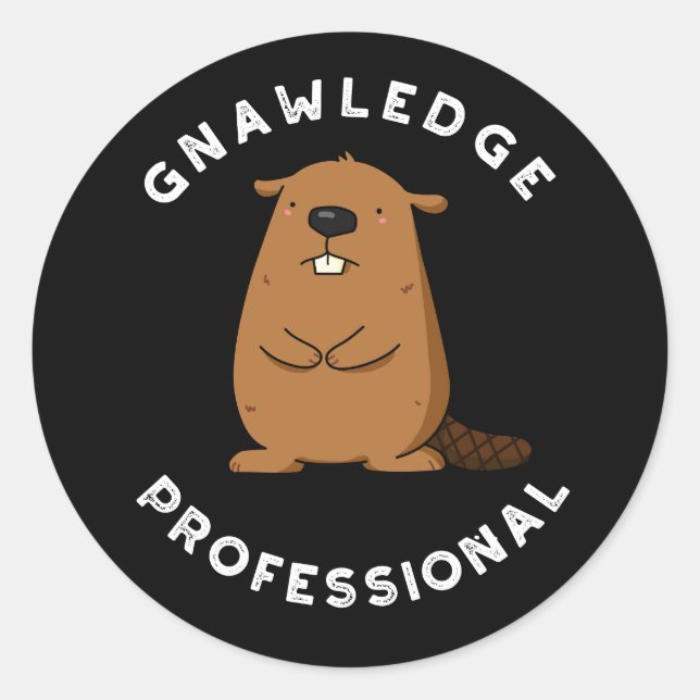 Adesivo Redondo Gnawledge Professional Funny Beaver Pun Dark BG (Frente)