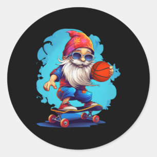 Adesivo Redondo Gnome da Família de Natal de Pijama de Basquetebol