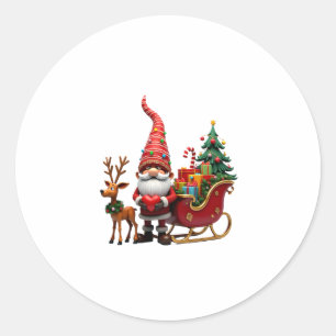 Adesivo Redondo Gnome da Luz de Natal Papai Noel Montado em Trenó