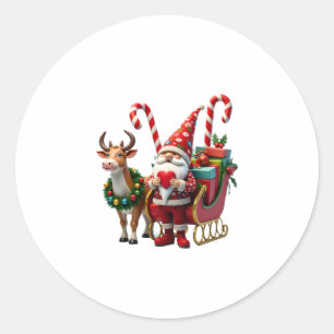 Adesivo Redondo Gnome da Luz de Natal Papai Noel Montado em Trenó