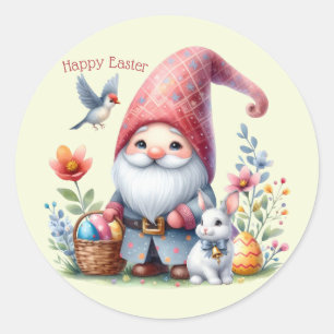 Adesivo Redondo Gnome da Páscoa em Aquarela Personalizado