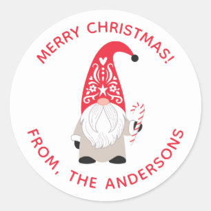 Adesivo Redondo Gnome de Natal Personalizado