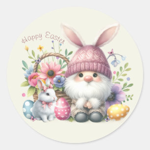 Adesivo Redondo Gnome de Páscoa Personalizado em Aquarela