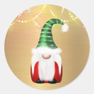 Adesivo Redondo Gnome Dourado Luzes Vermelhas e Verdes Natal