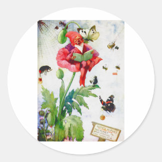 Adesivo Redondo Gnome em flor de papoila