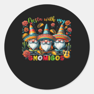 Adesivo Redondo Gnome Fiesta Com Meus Gnomigos Cinco Gnomos Mexica