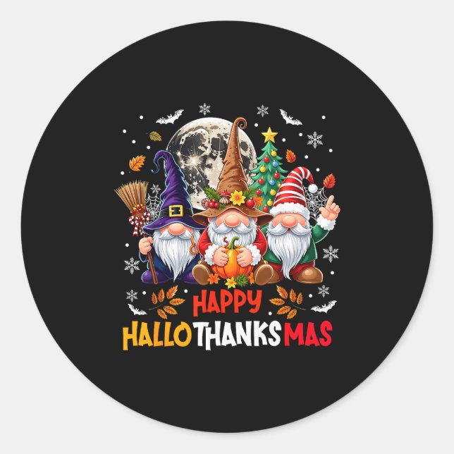 Adesivo Redondo Gnome Hallothanksmas Halloween Thanksgiving Christ (Frente)
