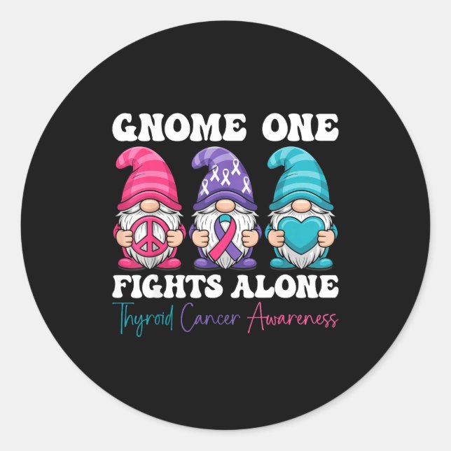 Adesivo Redondo Gnome One Fights Alone - Christmas Thyroid Cancer  (Frente)