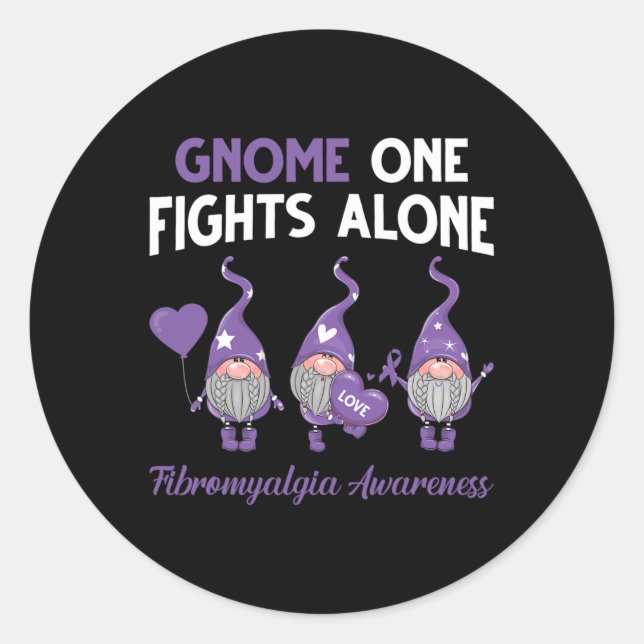 Adesivo Redondo Gnome One luta sozinho contra a fibromialgia Mont (Frente)