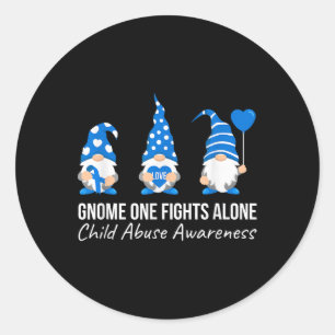Adesivo Redondo Gnome One luta sozinho contra o abuso infantil azu