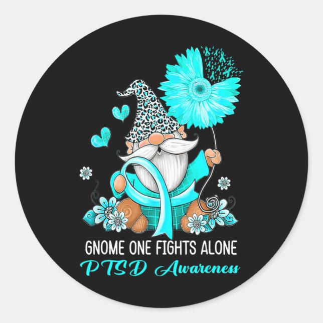 Adesivo Redondo Gnome One luta sozinho o guerreiro Teal Ribbon Pts (Frente)