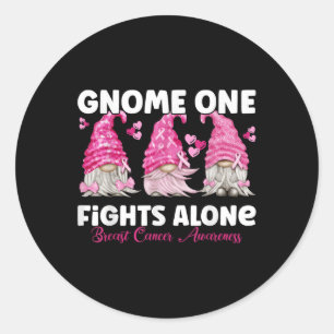 Adesivo Redondo Gnome One luta sozinho rosa _ Cancer da mama anão