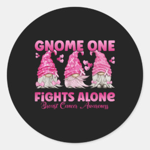 Adesivo Redondo Gnome One luta sozinho rosa_ Cancer da mama Awaren