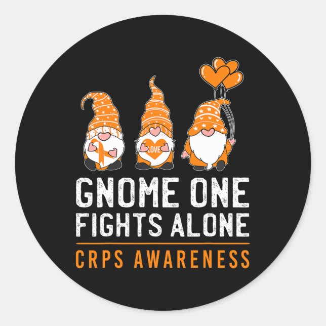 Adesivo Redondo Gnome One luta sozinho RSD CRPS consciência Laranj (Frente)