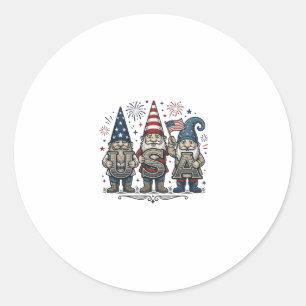 Adesivo Redondo Gnome Patriótico EUA Camisa Vintage Quatro de Julh