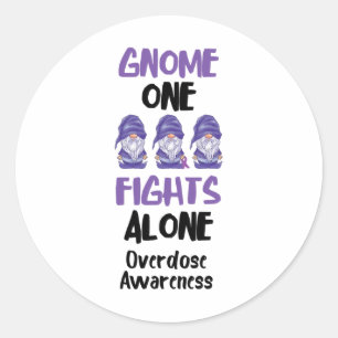 Adesivo Redondo Gnome Um luta sozinho Purple Ribbon Overdose Awar