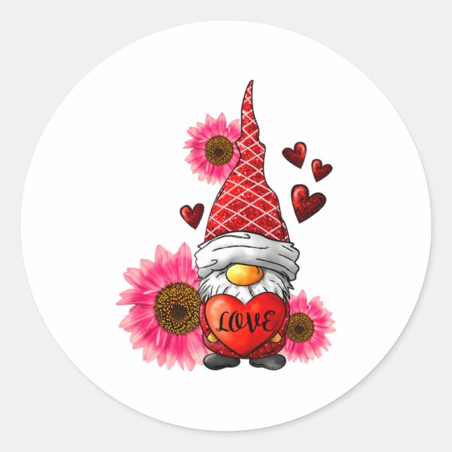 Adesivo Redondo Gnome Valentines Day Cute Gnome Heart Leopard Sunf (Frente)