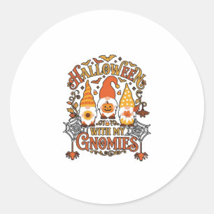 Adesivo Redondo Gnomies de Halloween Abóbora Teia de Aranha Morceg